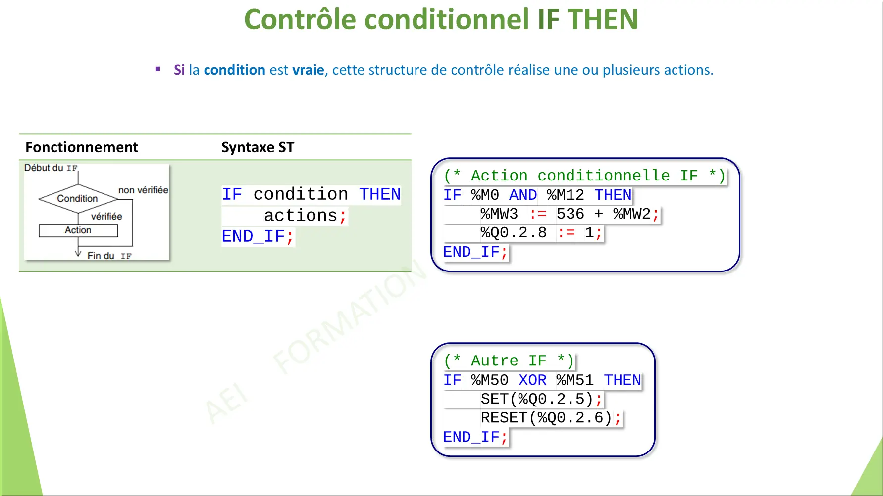 Contrôle conditionnel IF THEN